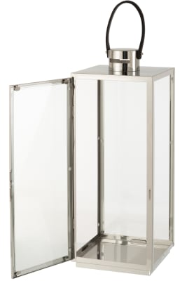 Linterna Cuadrada Metal/Cristal Plata