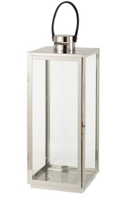 Linterna Cuadrada Metal/Cristal Plata