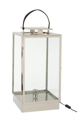 Linterna Lampara Metal/Cristal Plata(31,5x30x76cm)