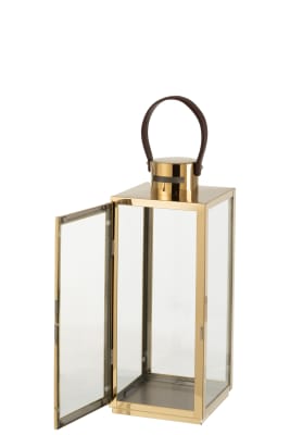 Linterna Cuadrada Metal/Cristal Oro M