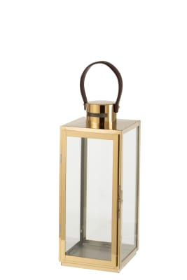Linterna Cuadrada Metal/Cristal Oro M