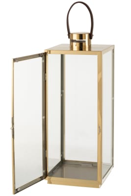 Linterna Cuadrada Metal/Cristal Oro L