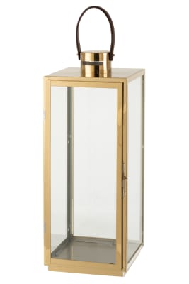 Linterna Cuadrada Metal/Cristal Oro L