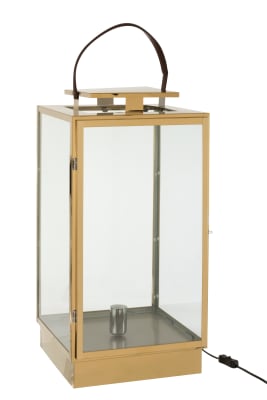 Linterna Lampara Metal/Cristal Oro (31,5x30x76cm)