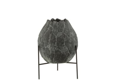 MACETA BOLA + PIE HOJA CEMENTO GRIS SMALL