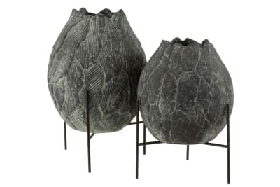 MACETA BOLA + PIE HOJA CEMENTO GRIS LARGE