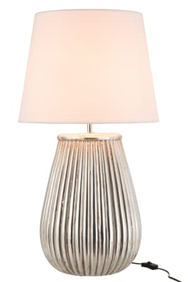 LAMPARA + PANTALLA LINEAS CERAMICA PLATA