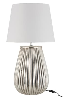 LAMPARA + PANTALLA LINEAS CERAMICA PLATA