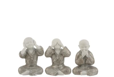 MONJE OIR/VER/CALLARSE RESINA PLATA/BLANCO SMALL