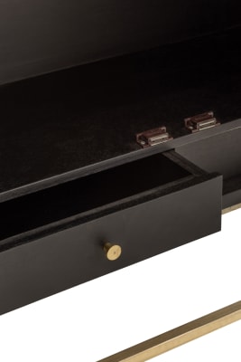 Gabinete Bar 2 Puertas 2 Cajones Espejo Mango Madera/Hierro Negro/Oro
