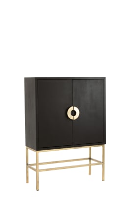 Gabinete Bar 2 Puertas 2 Cajones Espejo Mango Madera/Hierro Negro/Oro