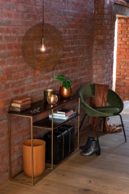 CONSOLA RAFI 2TABLONES HIERRO/MADERA DE MANGO ORO/MARRON OSCURO