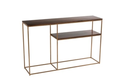CONSOLA RAFI 2TABLONES HIERRO/MADERA DE MANGO ORO/MARRON OSCURO