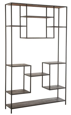 Estanteria Fien 10 Estantes Madera De Mango Hierro Marron Oscuro Negro