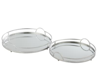 Bandeja Redonda Espejo Hierro Plata Large