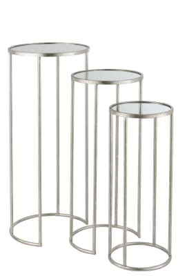 SET DE 3 MESAS AUXILIARES LEO ESPEJO HIERRO PLATA