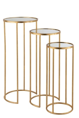 Set De 3 Mesas Auxiliares Leo Espejo Hierro Oro