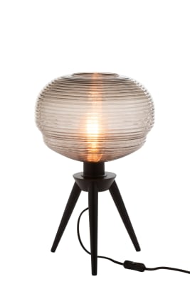 Lámpara De Mesa Teri Trípode Vidrio/Madera Gris/Negro
