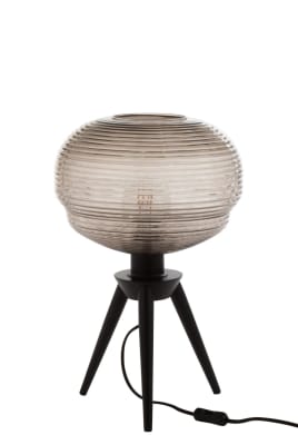 Lámpara De Mesa Teri Trípode Vidrio/Madera Gris/Negro
