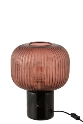 LAMPARA DE MESA YUFO VIDRIO/MARMOL ROJO/NEGRO