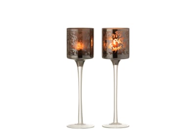 FOTOSFORO + PIE HOJAS CRISTAL MARRON/PLATA SMALL