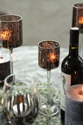 FOTOSFORO + PIE HOJAS CRISTAL MARRON/PLATA SMALL