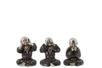 MONJE OIR/VER/CALLARSE RESINA PLATA/GRIS SMALL