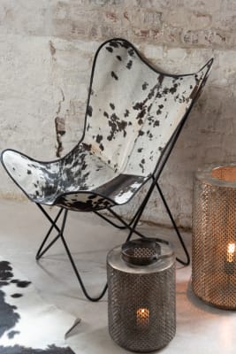 SILLA LOUNGE PIEL DE VACA/METAL BLANCO/NEGRO