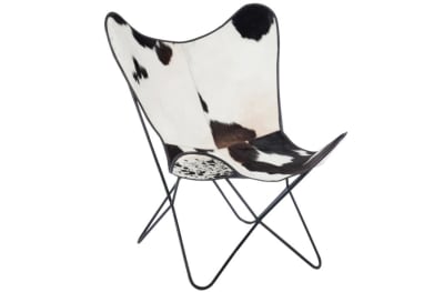 SILLA LOUNGE PIEL DE VACA/METAL BLANCO/NEGRO