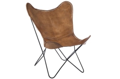 SILLA LOUNGE CUERO/METAL COÑAC