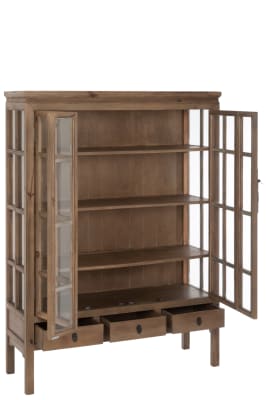 VITRINA 3 TABLAS 3 CAJONES MADERA/CRISTAL NATURAL 130X45X175CM