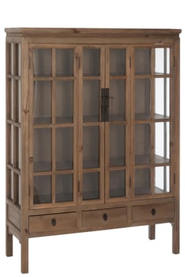 VITRINA 3 TABLAS 3 CAJONES MADERA/CRISTAL NATURAL 130X45X175CM