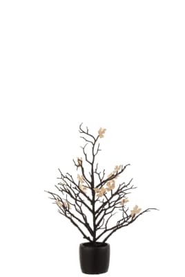 ARBOL DESNUDO+HOJAS EN MACETA PURPURINA PLASTICO NEGRO/ORO SMALL