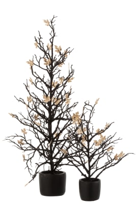 ARBOL DESNUDO+HOJAS EN MACETA PURPURINA PLASTICO NEGRO/ORO LARGE