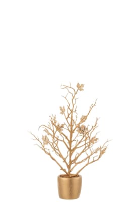 ARBOL DESNUDO+HOJAS EN MACETA PURPURINA PLASTICO ORO SMALL