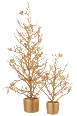 ARBOL DESNUDO+HOJAS EN MACETA PURPURINA PLASTICO ORO LARGE