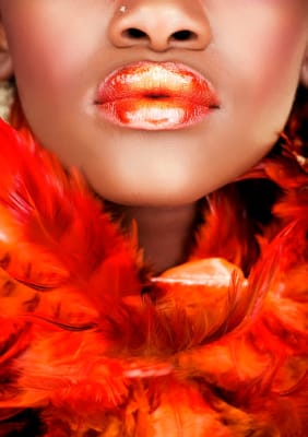 Cuadro Belleza con boa de plumas rojas 80xx120