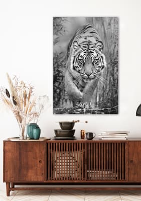 Tigre a la caza Impresión digital sobre cristal de seguridad 80x120 cm