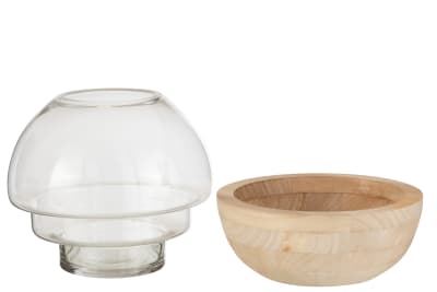 Jarron Redondo Madera/Cristal Marron Claro