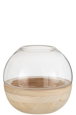 Jarron Redondo Madera/Cristal Marron Claro