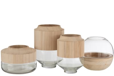 Jarron Redondo Alto Madera/Cristal