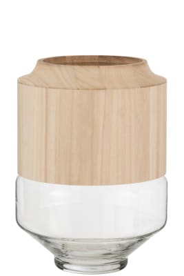 Jarron Redondo Alto Madera/Cristal