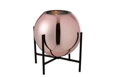 Jarron + Pie Redondo Brillante Cristal/Metal Rosa/Negro Small