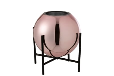 Jarron + Pie Redondo Brillante Cristal/Metal Rosa/Negro Small