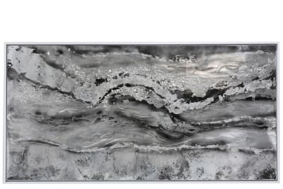 PINTURA OLAS ABSTRACTO MADERA/ALUMINIO GRIS/BLANCO