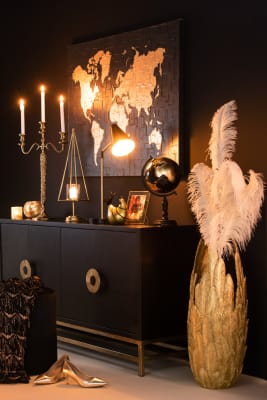 Pintura Planisferio Canamazo/Madera Negro/Oro