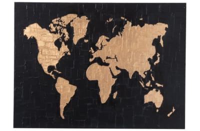 Pintura Planisferio Canamazo/Madera Negro/Oro