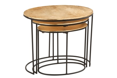 SET DE 3 MESA AUXILIAR EFECTO YUTE ALUMINIO ORO