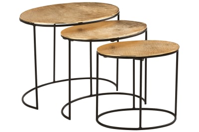 SET DE 3 MESA AUXILIAR EFECTO YUTE ALUMINIO ORO