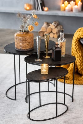 Set De 3 Mesa Auxiliar Efecto Yute Aluminio Negro